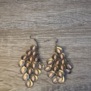 Unique Gold and Peach Tiered Dangle Earrings